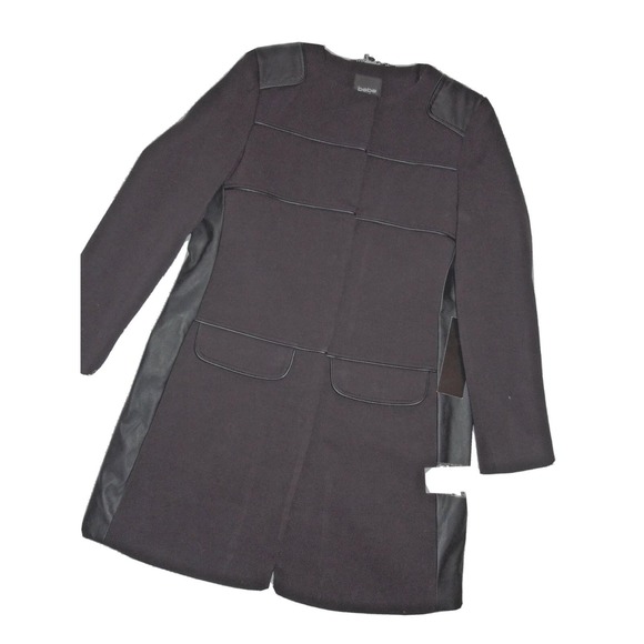 BEBE black Winter JACKET Pea coat LONG LARGE‎  L - Picture 1 of 4